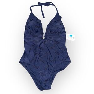 NWT Time and Tru Navy Blue Women's One‎ Piece Swimsuit Large